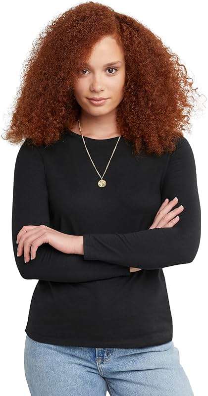 Hanes Women's Originals Long Sleeve Cotton T-Shirt, Lightweight Crewneck Tee, Modern Fit - Image 1