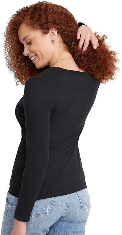 Hanes Women's Originals Long Sleeve Cotton T-Shirt, Lightweight Crewneck Tee, Modern Fit - Image 2