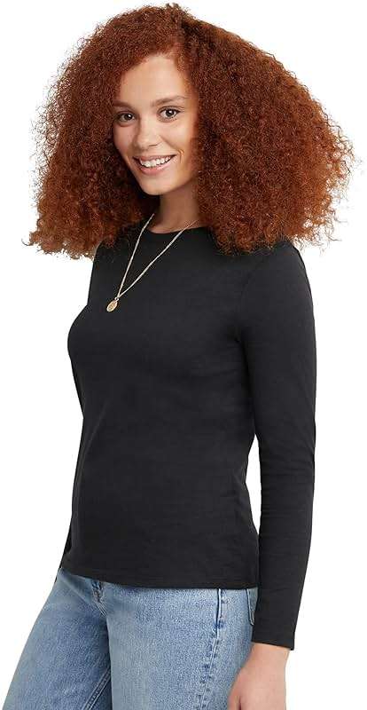 Hanes Women's Originals Long Sleeve Cotton T-Shirt, Lightweight Crewneck Tee, Modern Fit - Image 3