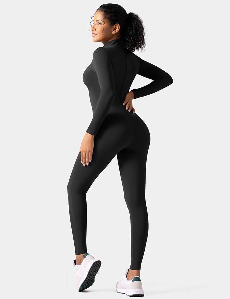 speerise Women Bodysuit Rompers Long Sleeve Jumpsuits Leotards One Piece Tummy Control Yoga Workout Outfits - Image 4