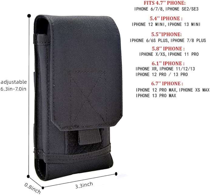 Universal Tactical MOLLE Holster Army Mobile Phone Belt Pouch EDC Security Pack Carry Accessory Kit Waist Bag Case Compatible iPhone 13 14 15 Pro XS Max XR 7 8 Plus for Samsung Galaxy S10 S9 S8 Plus - Image 2