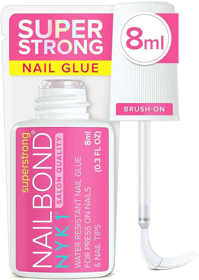 Super Strong Nail Glue for Press On Nails, Nail Tips & Acrylic Nails (8ml) NYK1 NailBond Brush On Glue for Press Ons, Tips & Acrylics - Long Lasting, Maximum Strength, Mess-Free Application - Image 1