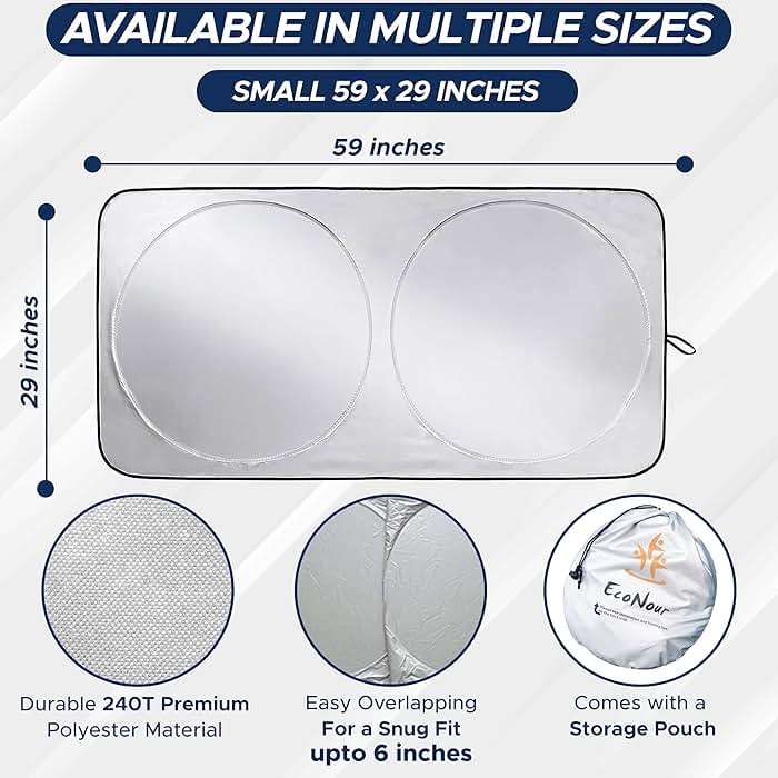 EcoNour Car Windshield Sun Shade | 2025 Upgraded Innovative No-Light-Pass Technology for Maximum Coverage | Foldable Sun Shade Keeps Your Vehicle Cool | Must-Have Car Accessories | Small (59" x 29") - Image 4