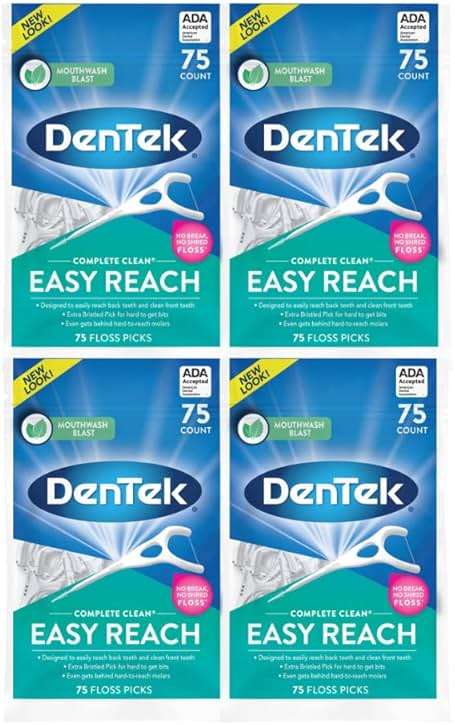 DenTek Complete Clean Easy Reach Floss Picks, Advanced Fluoride Coating, Mouthwash Blast Flavor, 75 ct. (Pack of 4) - Image 1