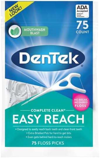 DenTek Complete Clean Easy Reach Floss Picks, Advanced Fluoride Coating, Mouthwash Blast Flavor, 75 ct. (Pack of 4) - Image 2