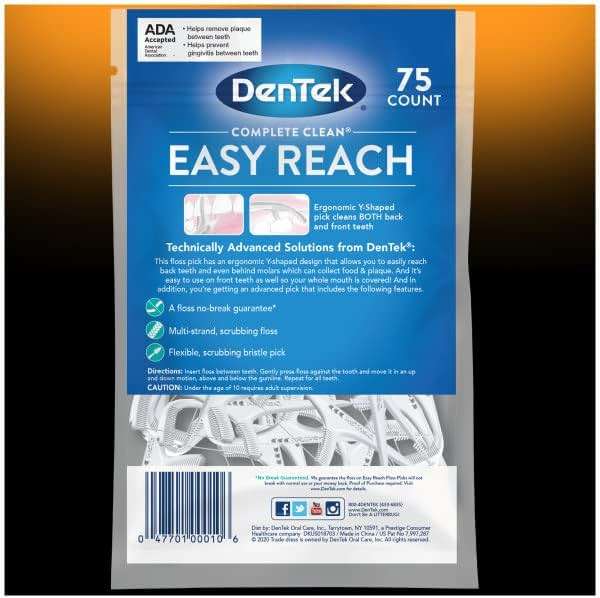 DenTek Complete Clean Easy Reach Floss Picks, Advanced Fluoride Coating, Mouthwash Blast Flavor, 75 ct. (Pack of 4) - Image 8