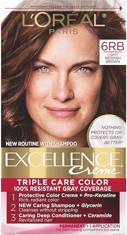 L'Oreal Excellence Creme Triple Protection Hair Color, Light Reddish Brown (Warmer) [6RB] 1 Each (Pack of 6) - Image 1