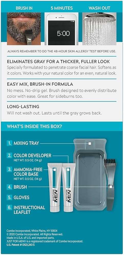 JUST FOR MEN Color Gel Mustache, Beard & Sideburns 115 Jet Black 1 Each (Pack of 12) - Image 8