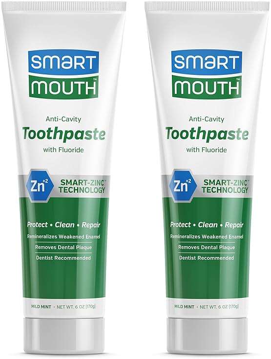 SmartMouth Anti-Cavity + Zinc Toothpaste - Fluoride for Cavity Prevention - Remineralizes Enamel - Sensitive Whitening - Alcohol-Free, Sugar-Free & Gluten-Free - 6 oz, 2-Pack - Image 1