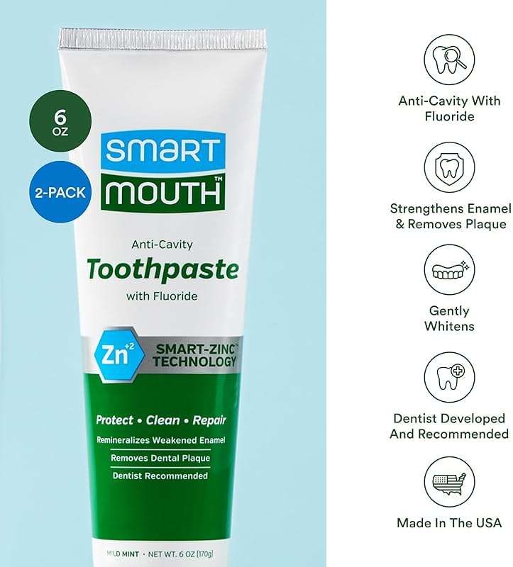 SmartMouth Anti-Cavity + Zinc Toothpaste - Fluoride for Cavity Prevention - Remineralizes Enamel - Sensitive Whitening - Alcohol-Free, Sugar-Free & Gluten-Free - 6 oz, 2-Pack - Image 4