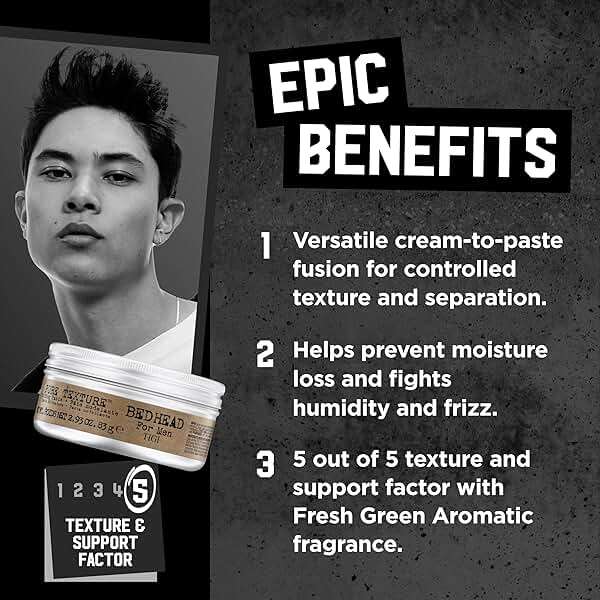 TIGI Bed Head for Men Pure Texture Hair Molding Paste - Use for Texture & Separation - Versatile Cream-to-Paste Fusion - For Men's Hairstyles - Use on Damp & Dry Hair - 2.93 oz (2 Pack) - Image 3