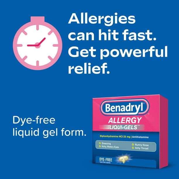 Benadryl Allergy Dye-Free 25 mg Liqui-Gels 24 ea (Pack of 11) - Image 3