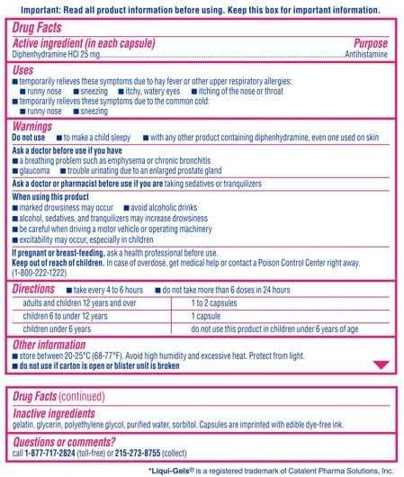 Benadryl Allergy Dye-Free 25 mg Liqui-Gels 24 ea (Pack of 11) - Image 8