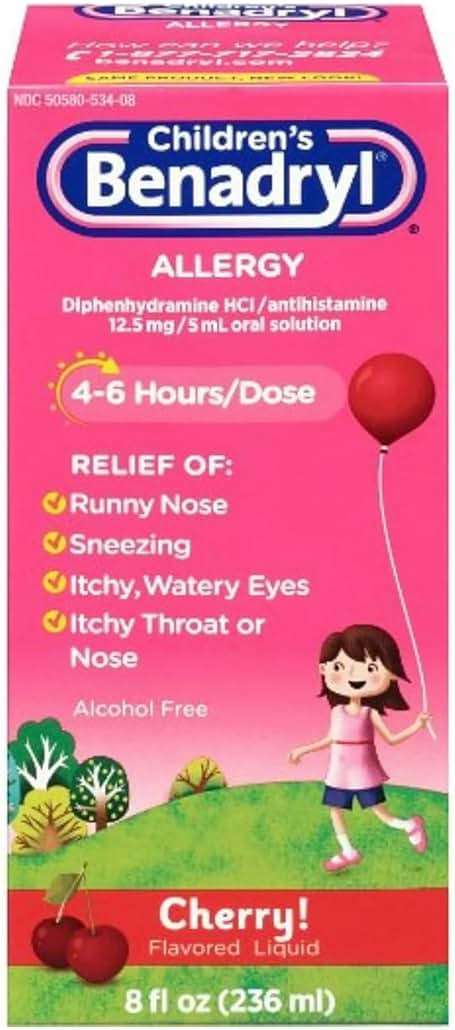 Benadryl Allergy Liquid Cherry For Children 8 Fl oz (Pack of 2) - Image 1