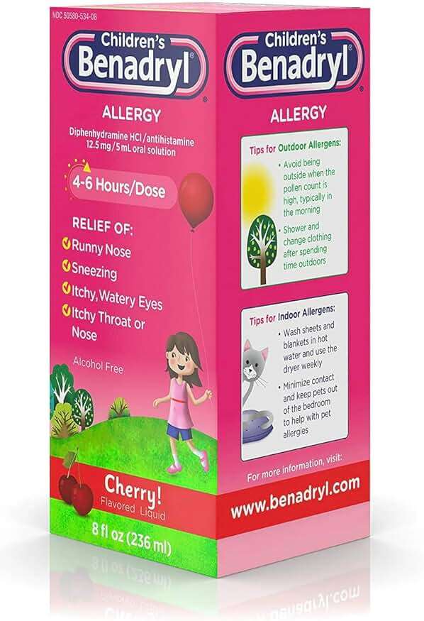 Benadryl Allergy Liquid Cherry For Children 8 Fl oz (Pack of 2) - Image 4