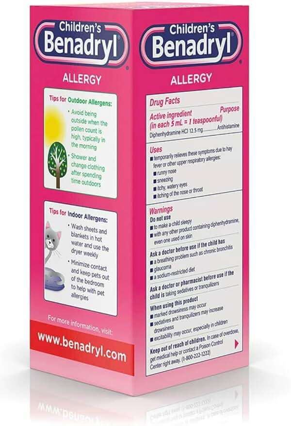 Benadryl Allergy Liquid Cherry For Children 8 Fl oz (Pack of 2) - Image 5