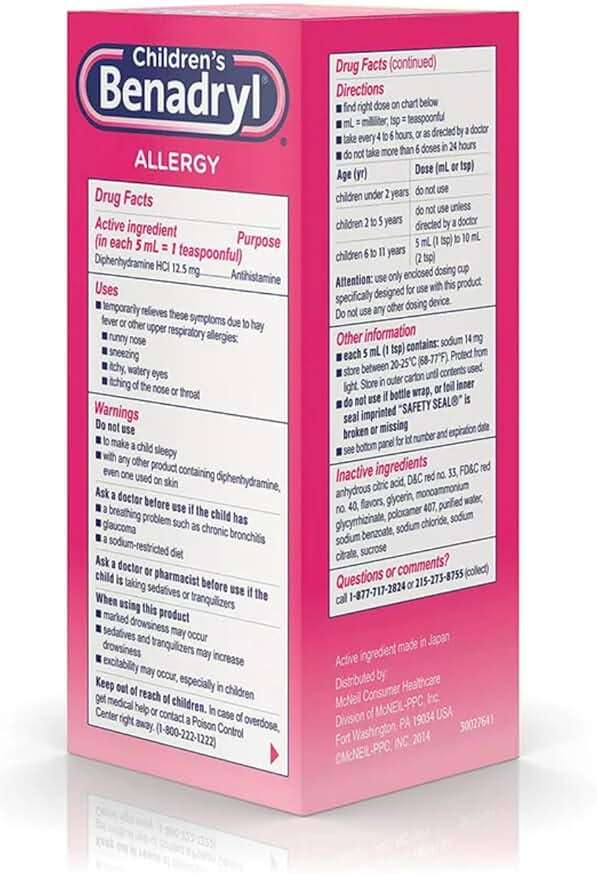 Benadryl Allergy Liquid Cherry For Children 8 Fl oz (Pack of 2) - Image 6