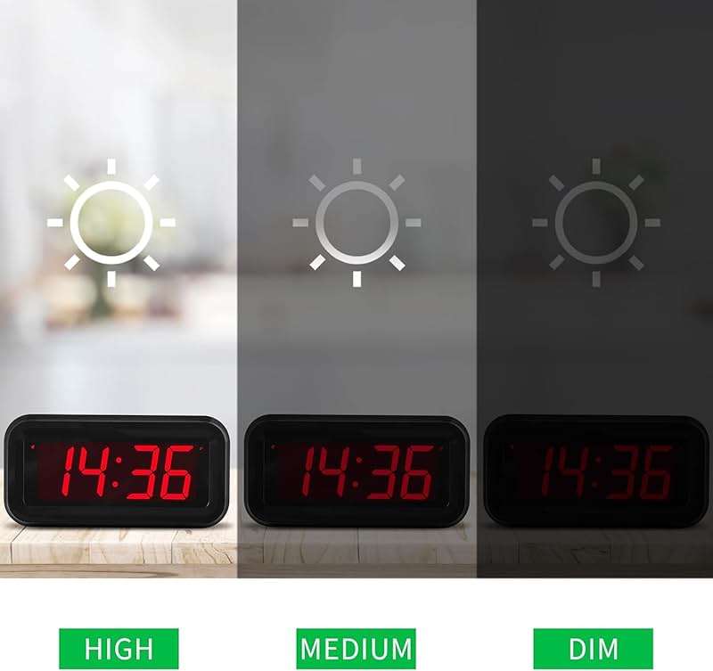 Alarm Clock, LED Digital Clock, Small Wall Clock, Battery Operated, Adjustable 3-Level Led Brightness, Dim Night Mode, 12/24Hr, Cordless, Constantly 1.2'' Digits Display for Bedroom/Travel,Easy to Set - Image 4