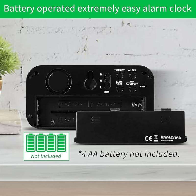 Alarm Clock, LED Digital Clock, Small Wall Clock, Battery Operated, Adjustable 3-Level Led Brightness, Dim Night Mode, 12/24Hr, Cordless, Constantly 1.2'' Digits Display for Bedroom/Travel,Easy to Set - Image 5