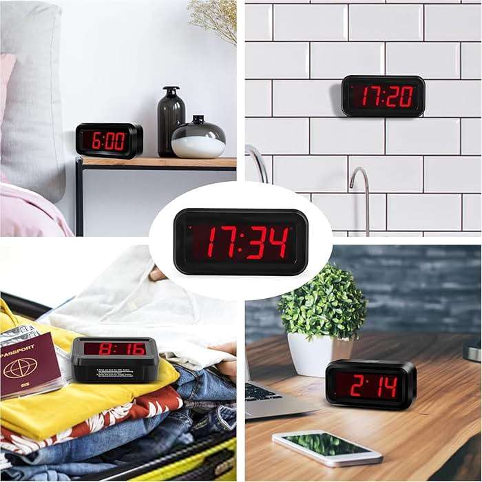 Alarm Clock, LED Digital Clock, Small Wall Clock, Battery Operated, Adjustable 3-Level Led Brightness, Dim Night Mode, 12/24Hr, Cordless, Constantly 1.2'' Digits Display for Bedroom/Travel,Easy to Set - Image 8