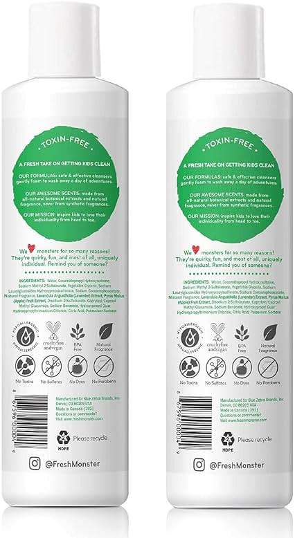 Fresh Monster 2-in-1 Natural Shampoo & Body Wash for Kids, Toxin-Free, Hypoallergenic, Ocean Splash (2 Pack, 8.5oz/each) - Image 2