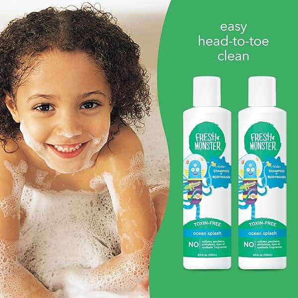 Fresh Monster 2-in-1 Natural Shampoo & Body Wash for Kids, Toxin-Free, Hypoallergenic, Ocean Splash (2 Pack, 8.5oz/each) - Image 5