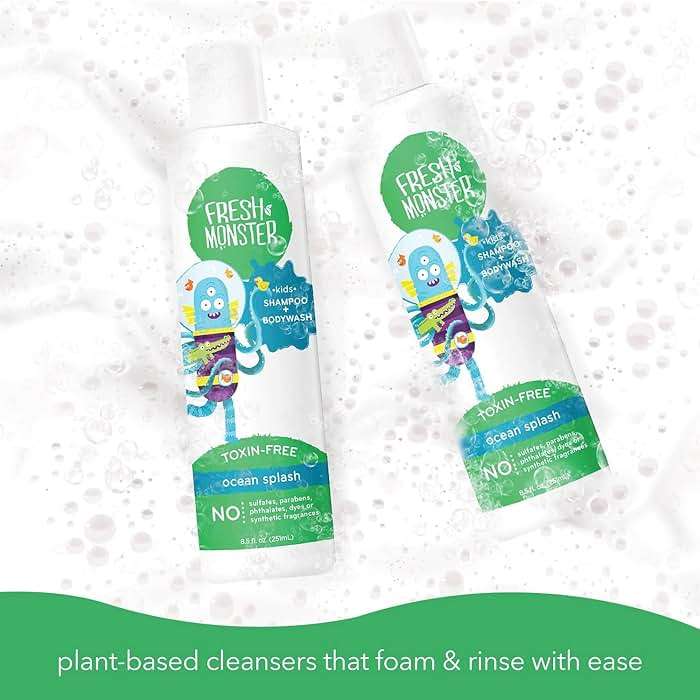 Fresh Monster 2-in-1 Natural Shampoo & Body Wash for Kids, Toxin-Free, Hypoallergenic, Ocean Splash (2 Pack, 8.5oz/each) - Image 6