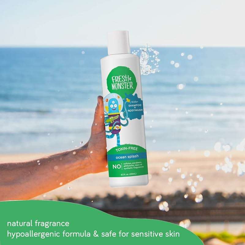 Fresh Monster 2-in-1 Natural Shampoo & Body Wash for Kids, Toxin-Free, Hypoallergenic, Ocean Splash (2 Pack, 8.5oz/each) - Image 7