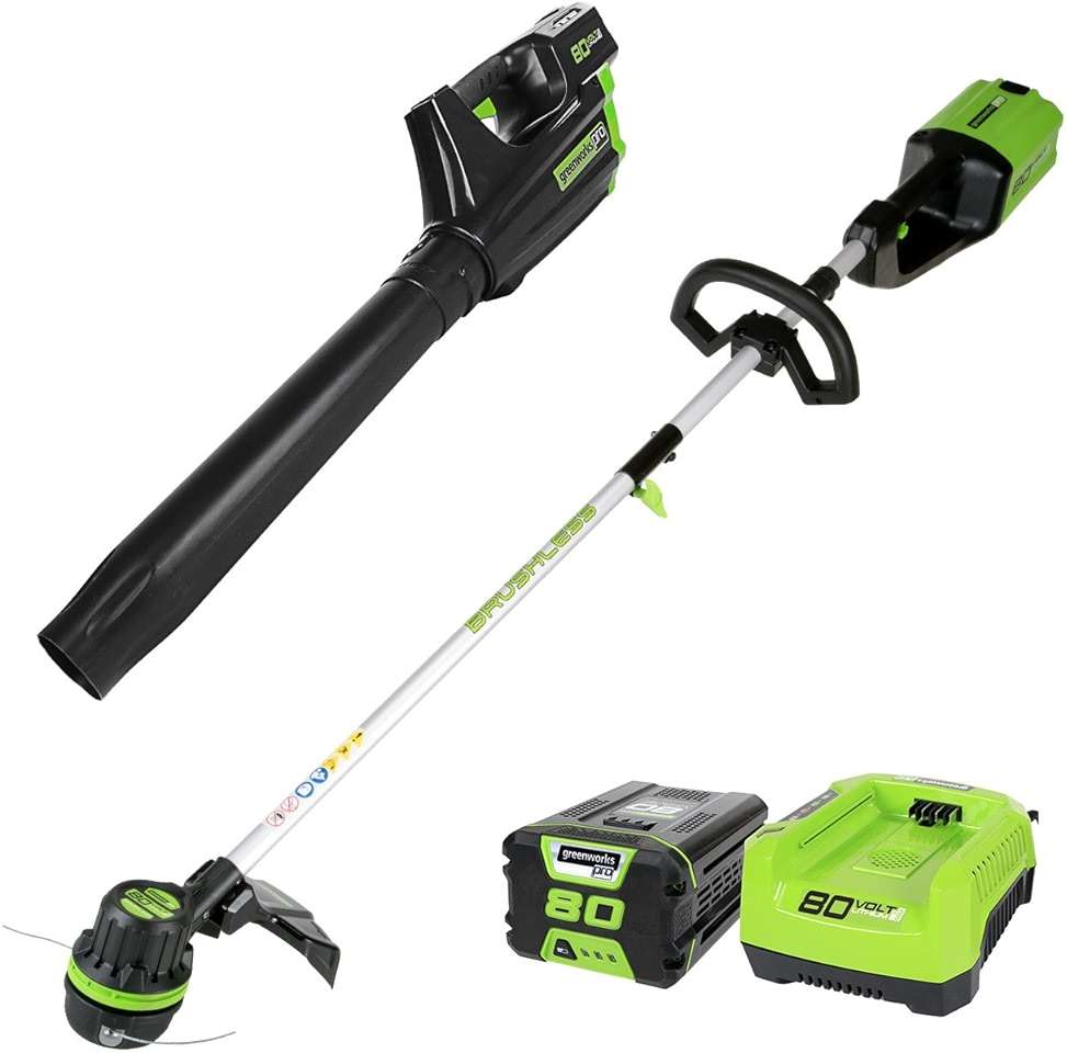 Greenworks 80V Brushless Cordless Yard Tool Combo Kit with 2.0Ah Battery & Rapid Charger – 16" Dual-Line String Trimmer and 500 CFM / 125 MPH Leaf Blower, Variable Speed, 4-Year Warranty - Image 1