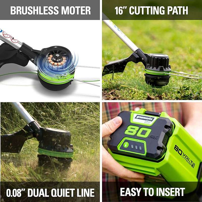 Greenworks 80V Brushless Cordless Yard Tool Combo Kit with 2.0Ah Battery & Rapid Charger – 16" Dual-Line String Trimmer and 500 CFM / 125 MPH Leaf Blower, Variable Speed, 4-Year Warranty - Image 4