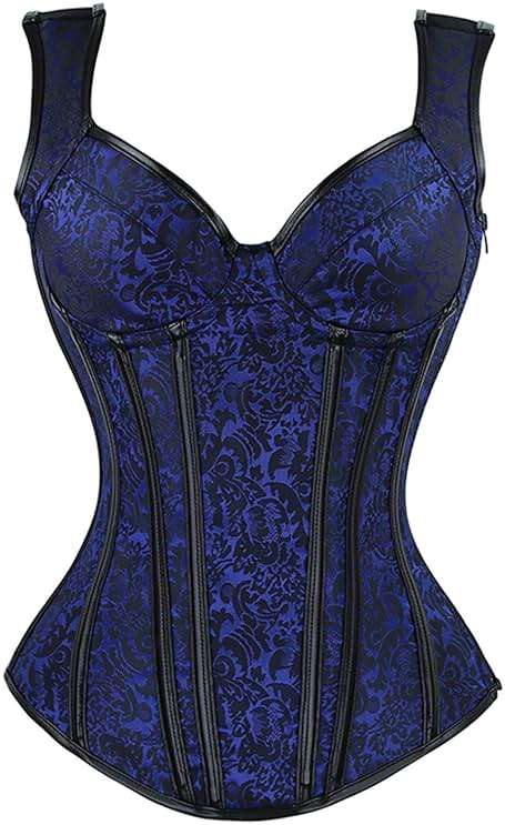 Kimring Women's Gothic Jacquard Shoulder Straps Tank Overbust Corset Bustiers - Image 1