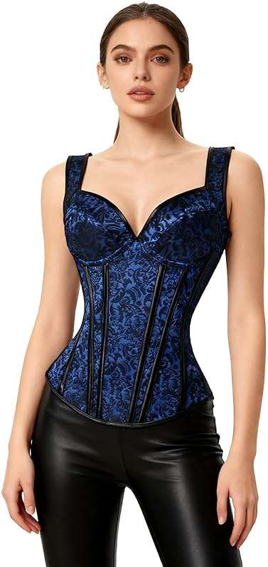 Kimring Women's Gothic Jacquard Shoulder Straps Tank Overbust Corset Bustiers - Image 4