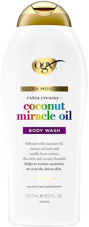 OGX Extra Creamy + Coconut Miracle Oil Ultra Moisture Body Wash, Rich Shower Gel for Dry Skin Infused with Coconut Oil, Body Wash for Women, Sulfate-Free Surfactants, 19.5 fl. oz - Image 1