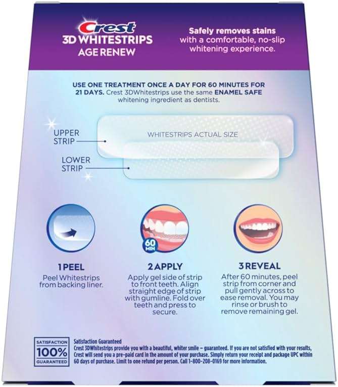 Crest 3D Whitestrips Age Renew – Teeth Whitening Kit, 21 Treatments, Each with 1 Upper/1Lower, 42 Strips – Crest 3DWhite Teeth Whitening Strips - Image 9