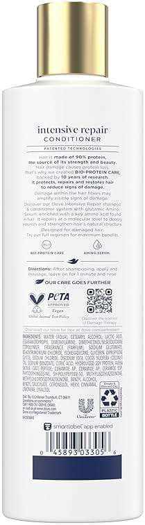 Dove Conditioner Intensive Repair 4 count for Damaged Hair Bio-Protein Care Technology and Amino Serum 12 oz - Image 2