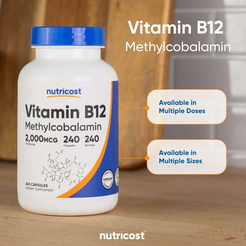 Nutricost Vitamin B12 (Methylcobalamin) 2000mcg, 240 Capsules - Vegetarian Caps, Non-GMO, Gluten Free B12 Supplement - Image 6