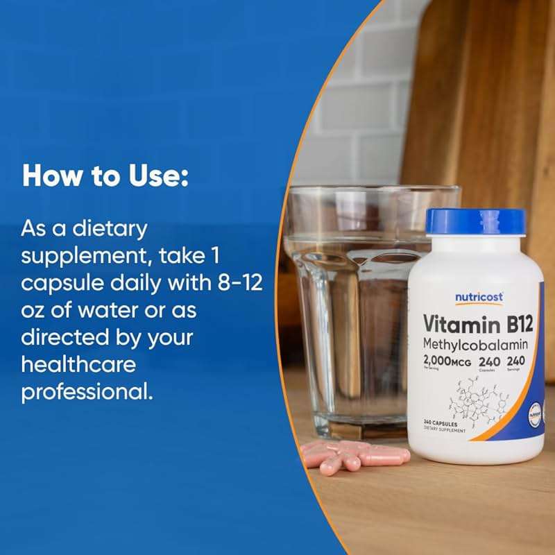 Nutricost Vitamin B12 (Methylcobalamin) 2000mcg, 240 Capsules - Vegetarian Caps, Non-GMO, Gluten Free B12 Supplement - Image 7