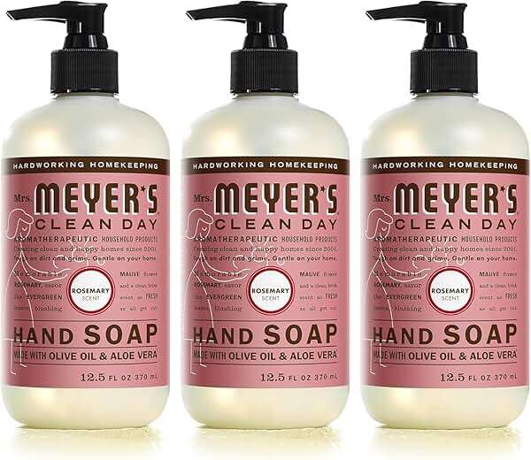 MRS. MEYER'S CLEAN DAY Liquid Hand Soap, Cruelty Free, Rosemary Scent, 12.5 oz- Pack of 3 - Image 1