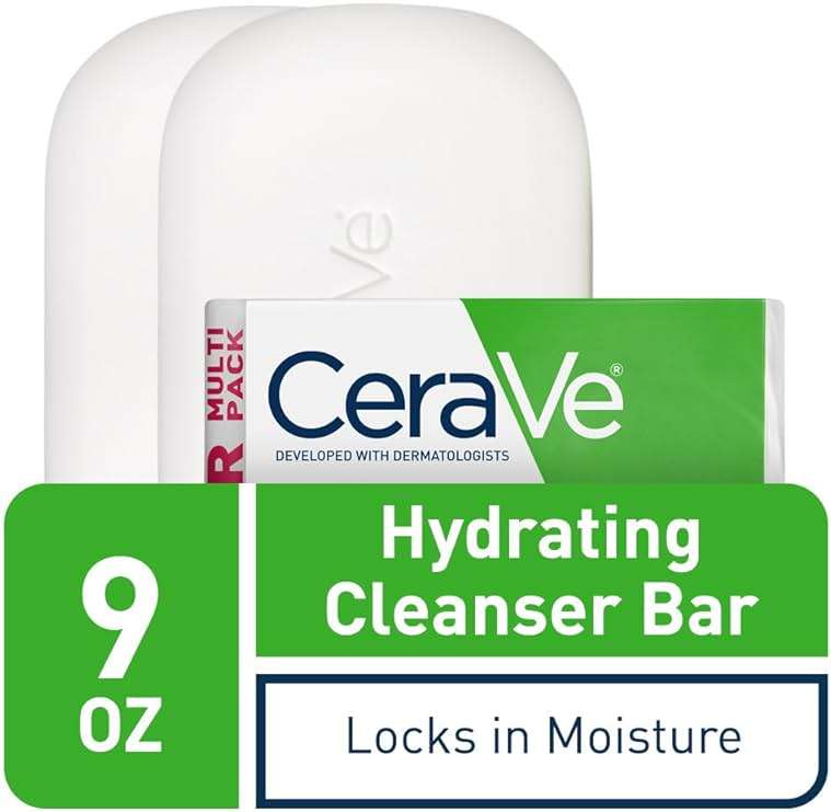CeraVe Hydrating Cleanser Bar, Soap-Free Body and Facial Cleanser with 5% Moisturizing Cream, Fragrance-Free, 2-Pack, 4.5 Ounce Each - Image 2
