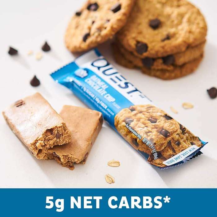 Quest Nutrition Oatmeal Chocolate Chip Protein Bars, 20g Protein, 1g Sugar, 5g Net Carb, Gluten Free, Keto Friendly, 12 Count - Image 6