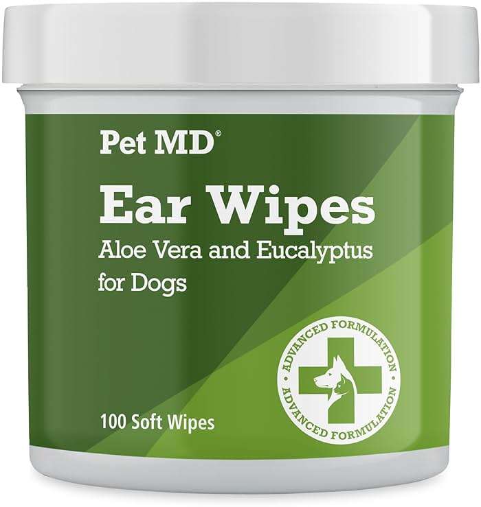 Pet MD Dog Ear Cleaning Wipes – Otic Cleanser for Dogs, Soothing Ear Care with Aloe Vera & Eucalyptus, Regular Wipes, 100 Count - Image 1