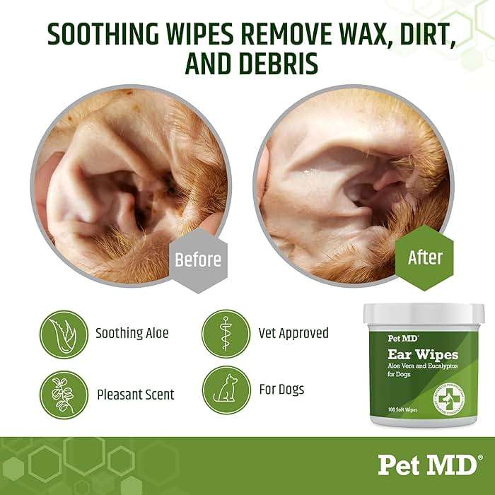 Pet MD Dog Ear Cleaning Wipes – Otic Cleanser for Dogs, Soothing Ear Care with Aloe Vera & Eucalyptus, Regular Wipes, 100 Count - Image 2
