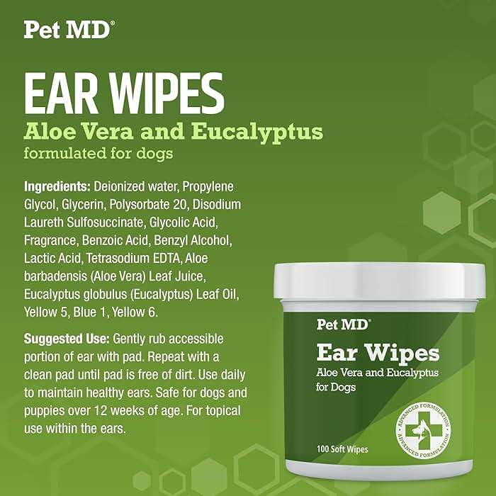 Pet MD Dog Ear Cleaning Wipes – Otic Cleanser for Dogs, Soothing Ear Care with Aloe Vera & Eucalyptus, Regular Wipes, 100 Count - Image 5
