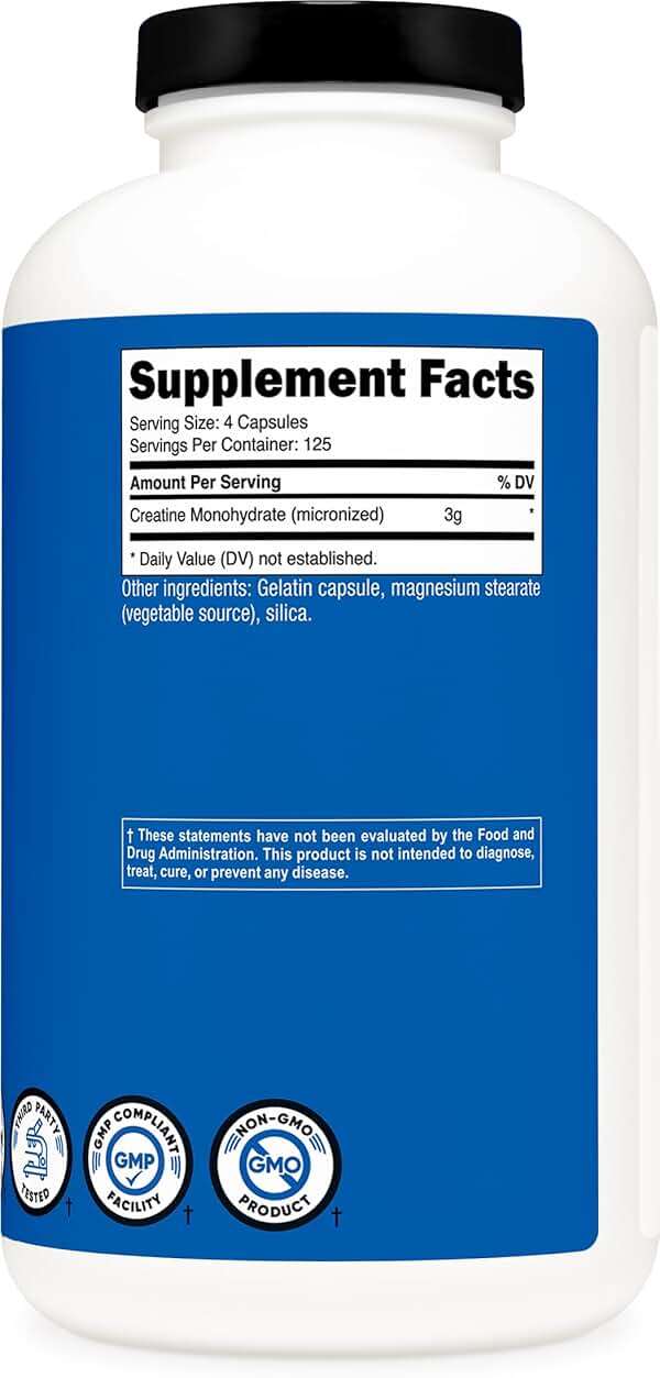 Nutricost Micronized Creatine Monohydrate 3,000mg 500 Capsules, 125 Servings, 750mg of Creatine Monohydrate Per Capsule - Image 5