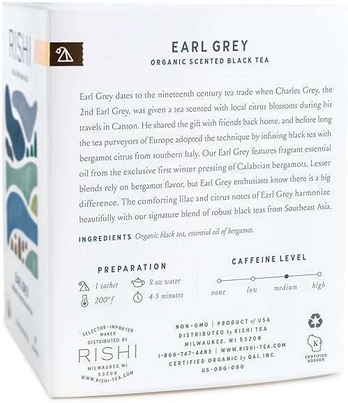 Rishi Tea Earl Grey Herbal Tea | Immune Support, USDA Certified Organic, Fair Trade Black Tea, Antioxidants, Caffeinated, Citrus Flavors for Taste | 15 Sachet Bags, 1.58 oz (Pack of 2) - Image 2