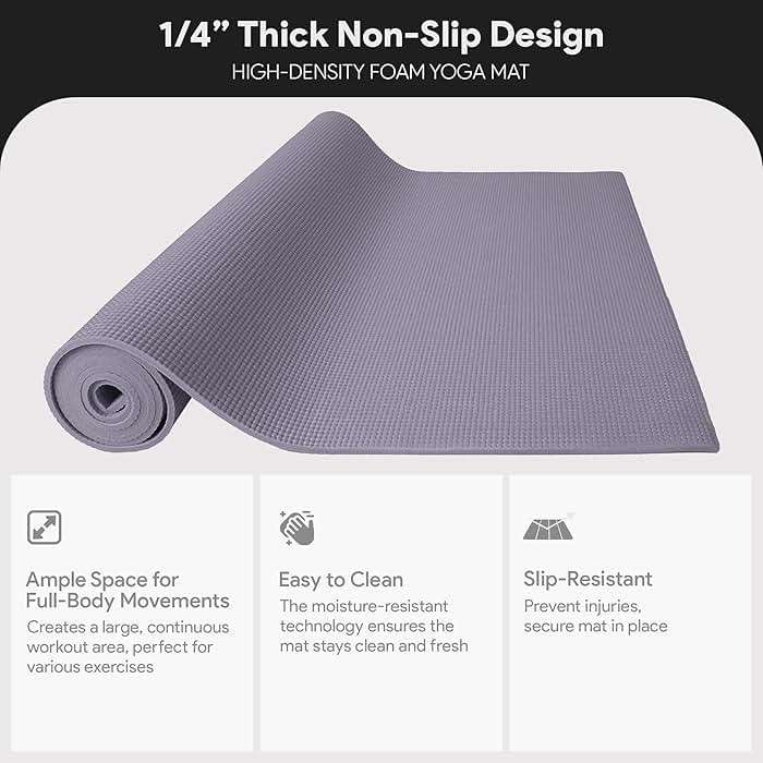 Fitvids All Purpose 1/4-Inch High Density Anti-Tear Exercise Yoga Mat with Carrying Strap, Multiple Colors - Image 3