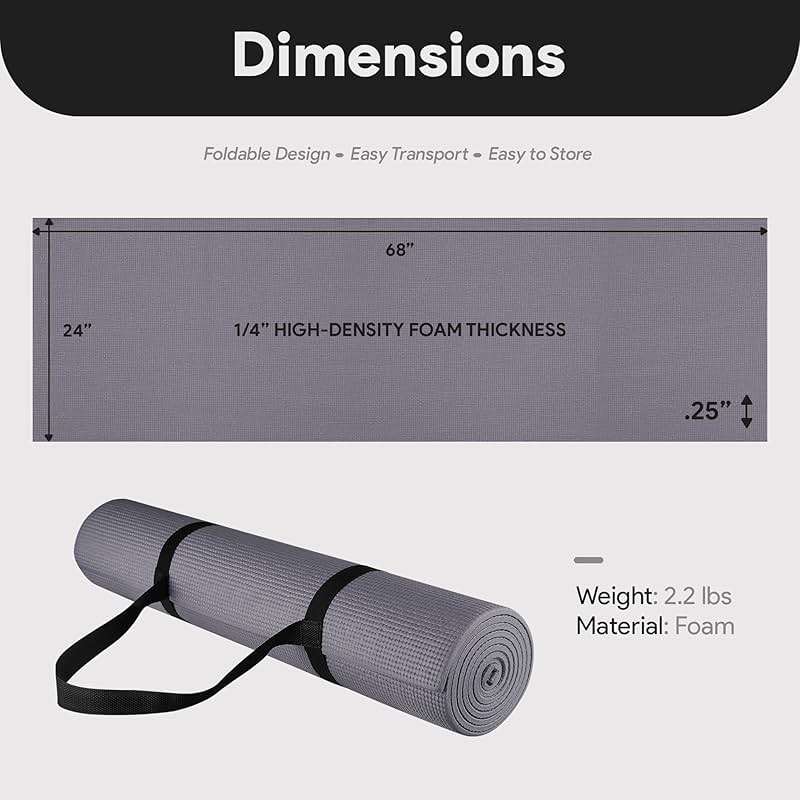 Fitvids All Purpose 1/4-Inch High Density Anti-Tear Exercise Yoga Mat with Carrying Strap, Multiple Colors - Image 5