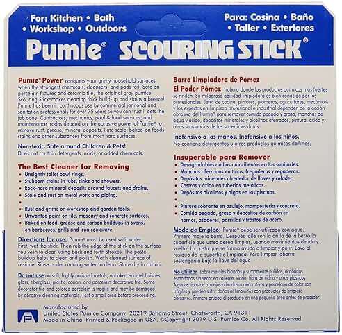 PUMIE Scouring Stick for Toilet (1-Pack) - Heavy Duty Toilet Pumice Stone for Hard Water Stains, Rust & Grime Removal - Natural Pumice Material - Removes Mineral Deposits from Toilets, Tubs & Sinks - Image 5