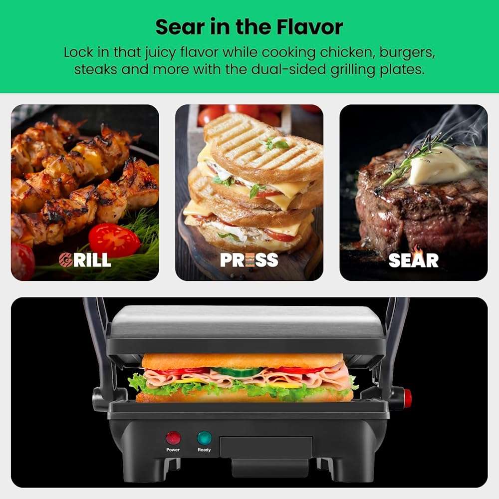 Chefman Electric Panini Press Grill, Compact 2-Slice Sandwich Maker, Non-Stick Coated Plates, Opens 180 Degrees, Dishwasher Safe, Removable Drip Tray, Stainless Steel/Black - Image 6