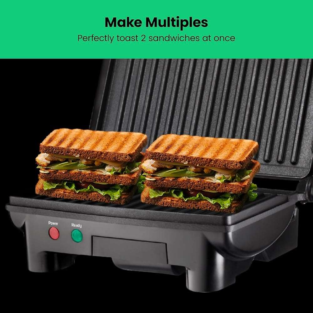 Chefman Electric Panini Press Grill, Compact 2-Slice Sandwich Maker, Non-Stick Coated Plates, Opens 180 Degrees, Dishwasher Safe, Removable Drip Tray, Stainless Steel/Black - Image 7